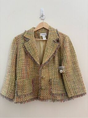 Chadwicks Yellow Multi Tweed Fringed Cropped Blazer